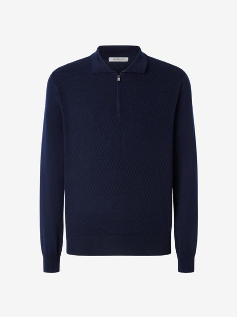 CORNELIANI Navy blue zip-up pure extra fine wool polo shirt