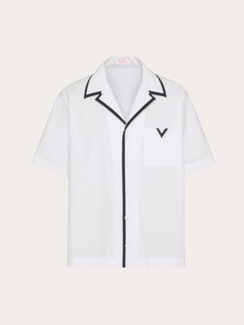 COTTON POPLIN BOWLING SHIRT WITH RUBBERIZED V DETAIL