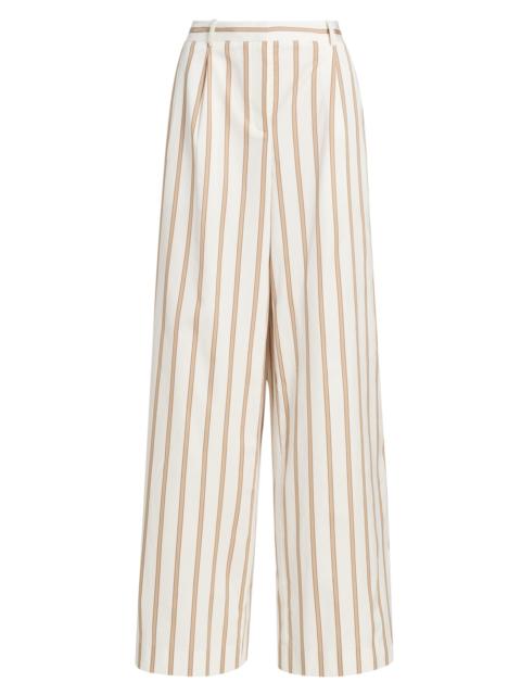 TWP Women's Hudson Striped Cotton Wide-Leg Pants - White Khaki