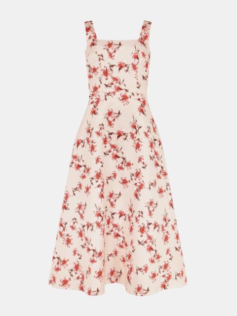 EMILIA WICKSTEAD Shiloh Dress In Red Summer Lillies On Pink Taffeta Faille