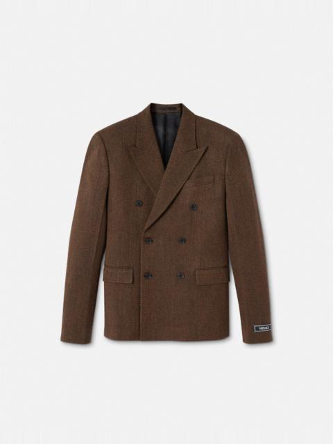 VERSACE Moulinè Wool Double-Breasted Blazer