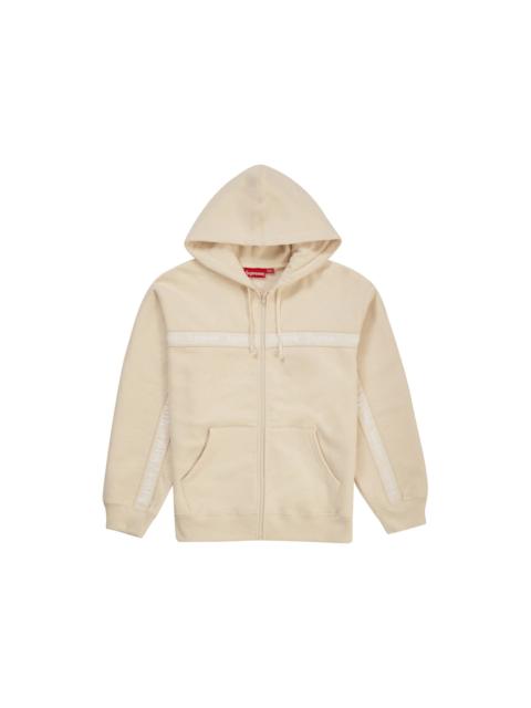 Supreme Text Stripe Zip Up Hooded Sweatshirt Natural