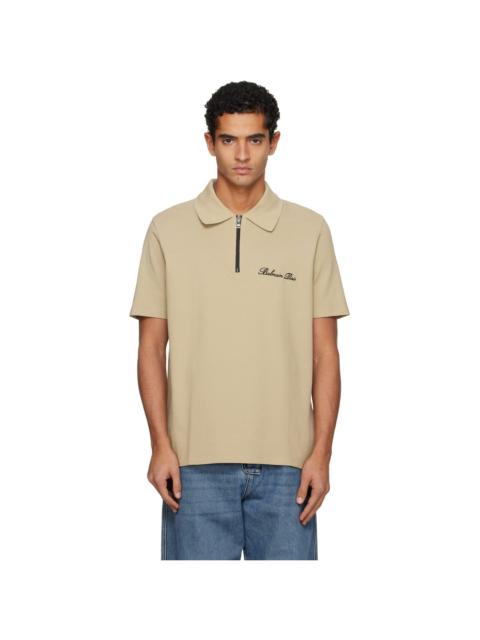 Balmain Beige Short-Sleeved Embroidery Polo