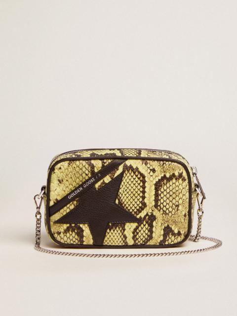 Golden Goose Mini Star Bag in lime-colored snake-print leather with black leather star