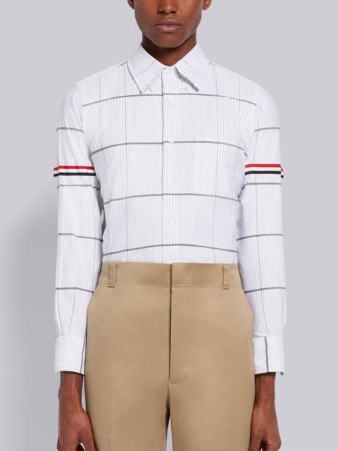 Thom Browne Medium Grey Check Cotton Oxford Grosgrain Armband Straight Fit Long Sleeve Shirt