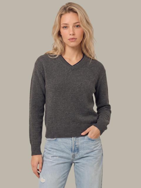 525 america Sloane High V-Neck Double Trim Cashmere Pullover
