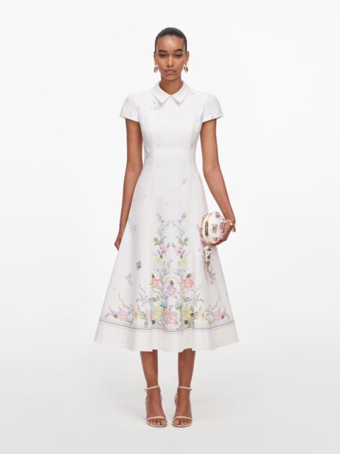 self-portrait White Floral Linen Blend Midi Dress