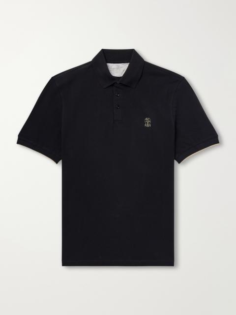 Brunello Cucinelli Logo-Print Cotton-Piqué Polo Shirt