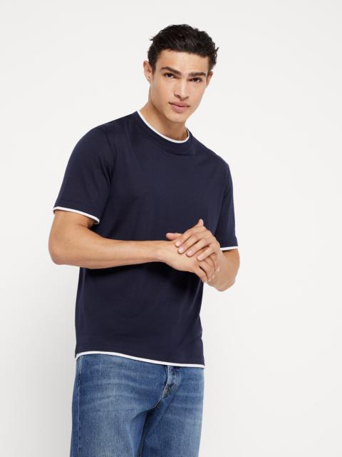 Silk and cotton jersey crew neck T-shirt with faux-layering