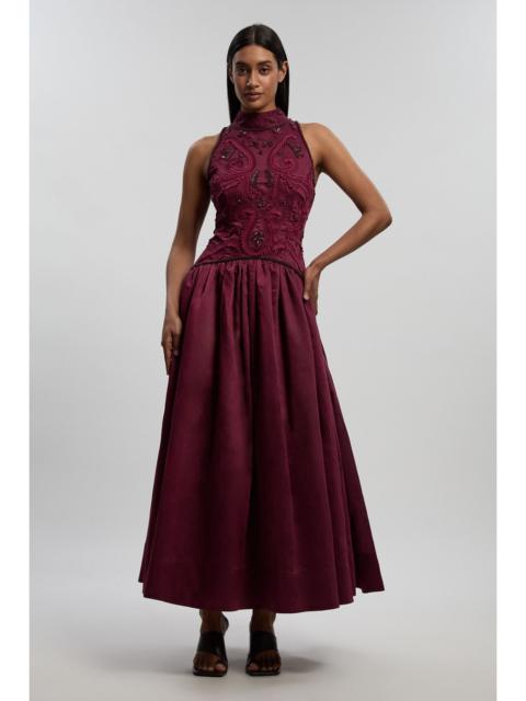 KAREN MILLEN Cornelli Embellished Taffeta Prom Dress