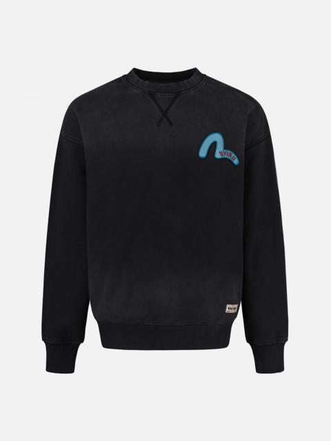 EVISU Washed Seagull and Logo Badge Daicock Print Loose Fit Sweatshirt