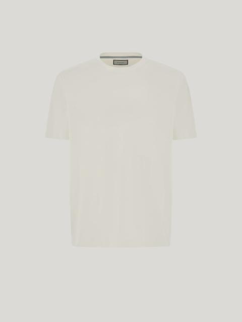 Canali MILK-COLORED INTERLOCK JERSEY COTTON T-SHIRT