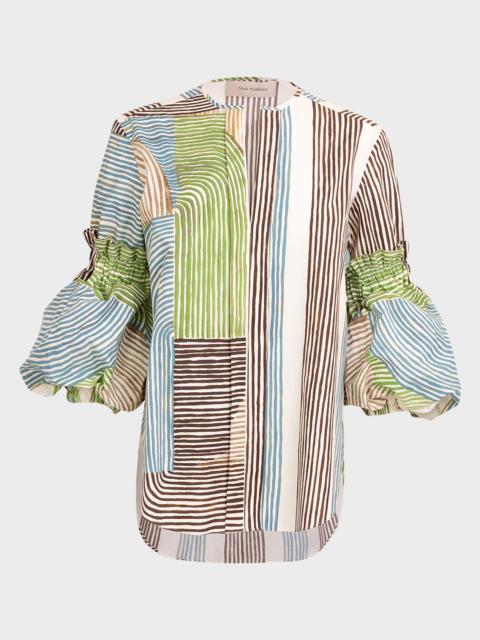 SILVIA TCHERASSI Lucaya Abstract-Print Puff-Sleeve Blouse