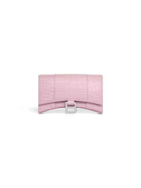 BALENCIAGA Women's Hourglass Wallet On Chain Crocodile Embossed  in Pink