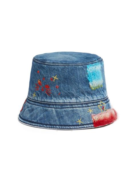 star-embroidered denim bucket hat