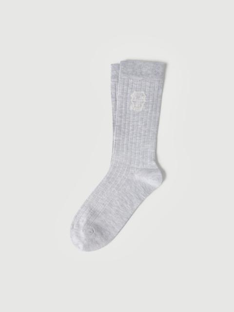 Brunello Cucinelli Cotton chalk stripe effect socks with logo