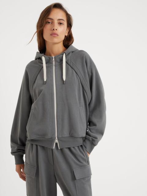Brunello Cucinelli Cotton smooth French terry hooded sweatshirt with shiny piping