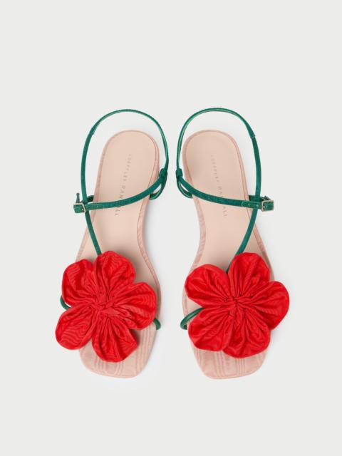 LOEFFLER RANDALL Genevieve Red/Green Moiré Flower Sandal