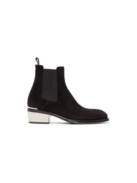 Alexander McQueen Black Suede Metal Heel Chelsea Boots