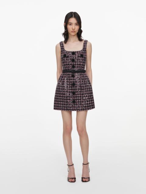 self-portrait Pink and Black Sequin Boucle Sleeveless Mini Dress