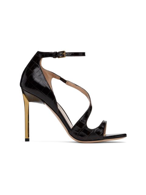 TOM FORD Brown Shiny Stamped Crocodile Heeled Sandals