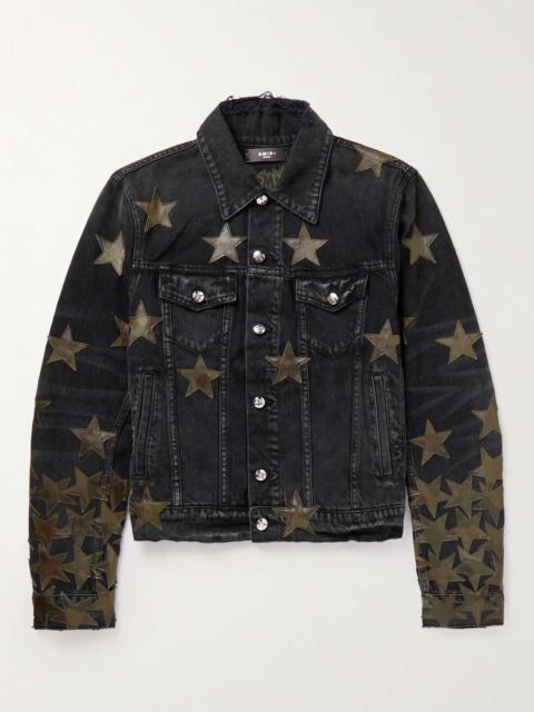 AMIRI + Chemist Leather-Appliquéd Denim Jacket