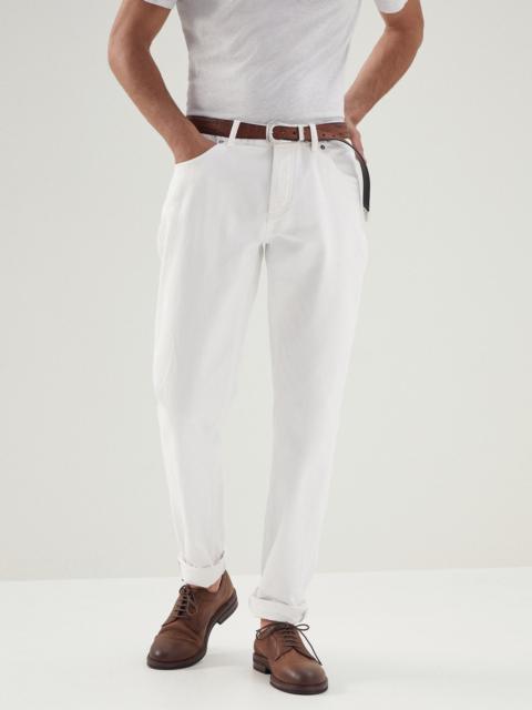 Brunello Cucinelli Garment-dyed traditional fit five-pocket trousers in slubbed cotton denim