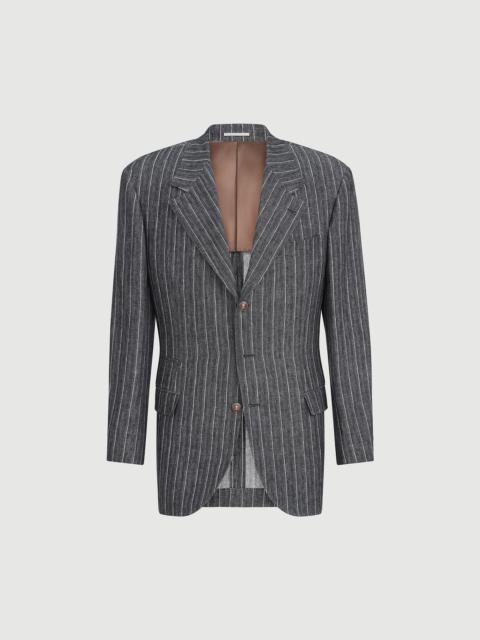 Brunello Cucinelli Linen chalk stripe chevron Tailor blazer with metal buttons