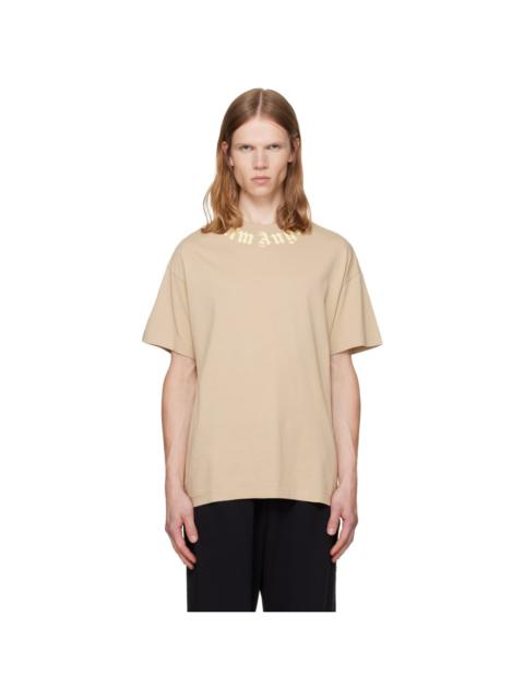 Palm Angels Beige Neck Logo Regular T-shirt