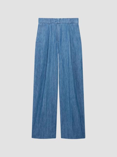 Another Tomorrow Women's Chambray Relaxed Wide Leg Pants - Medium Blue