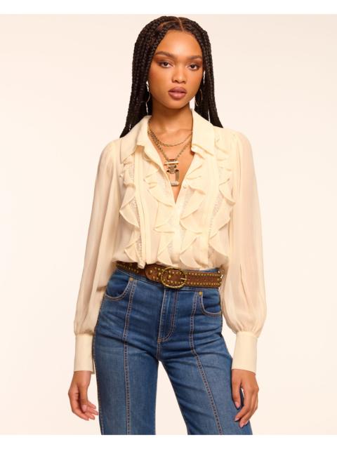 RAMY BROOK Claire Silk Chiffon Ruffle Button Down Blouse
