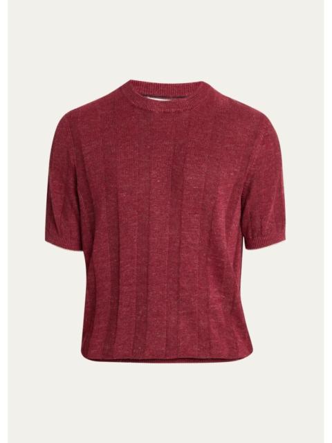 Brunello Cucinelli Men's Linen and Cotton Ribbed Short-Sleeve Sweater