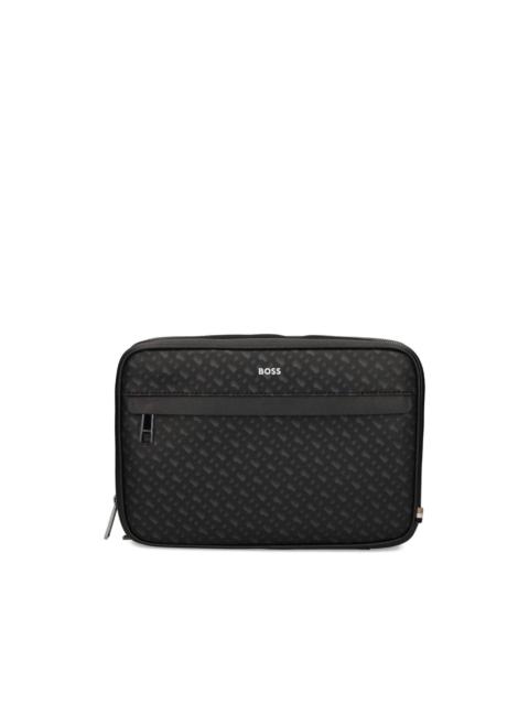 BOSS monogram zip wash bag