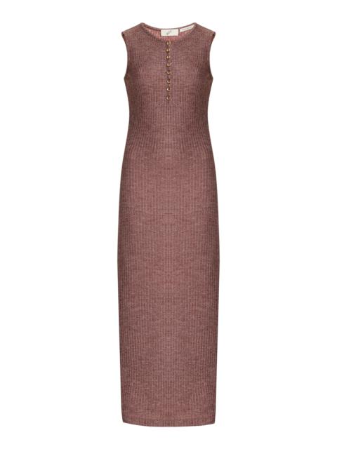Ribbed-Knit Wool-Blend Midi Dress brown
