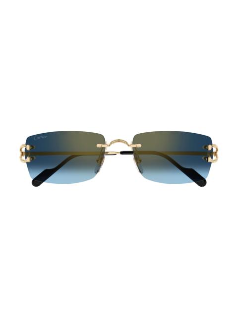Cartier Men's C Decor 56MM Rimless Rectangular Sunglasses - Gold Blue