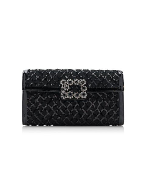 Flower-Buckle Sequined Patent Leather Clutch black
