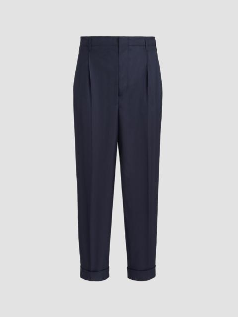 Brunello Cucinelli Men's Virgin Wool Chevron Trousers with Double Pleats - Navy Blue
