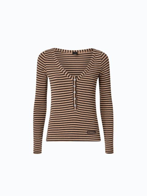 PINKO STRIPED WOOL-BLEND HENLEY SWEATER