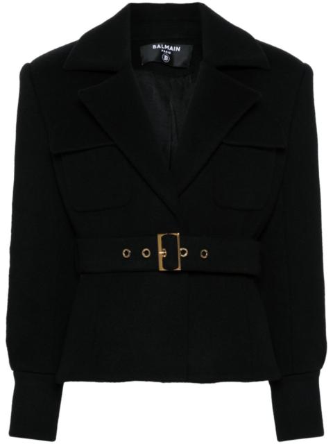notched-lapel belted jacket