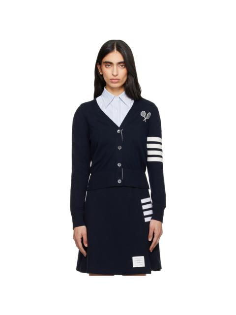 Thom Browne Navy Tennis Racquets 4-Bar Cotton V-Neck Cardigan