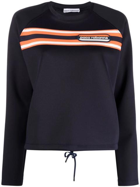 rabanne logo-patch striped sweatshirt