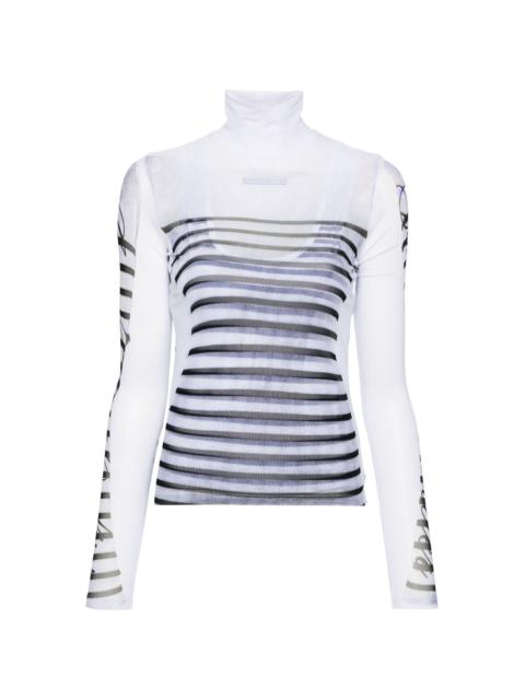 Jean Paul Gaultier mesh-design striped T-shirt