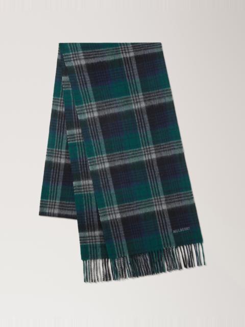 Mulberry Long Mulberry Heritage Check Scarf Mulberry Green & Night Sky Merino Wool