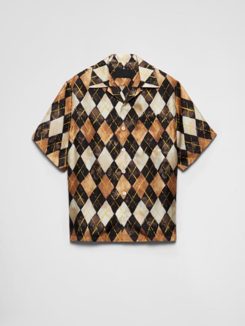 Prada Short-sleeved Argyle-pattern silk twill shirt