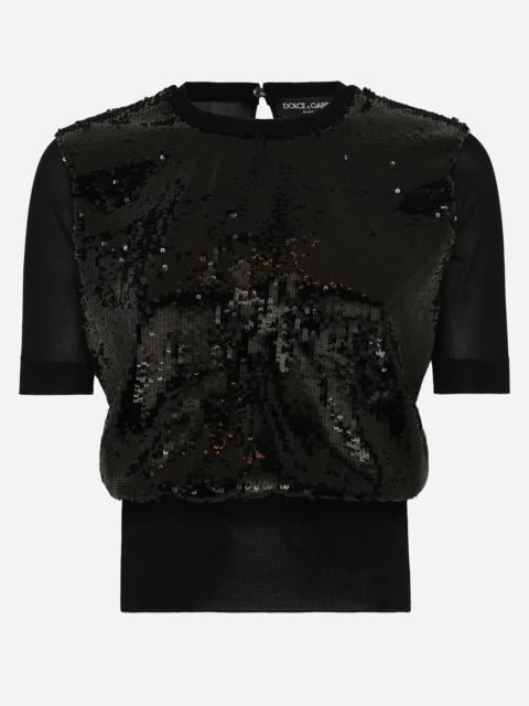 Dolce & Gabbana 짧은 소매 탑 sequin embellishment