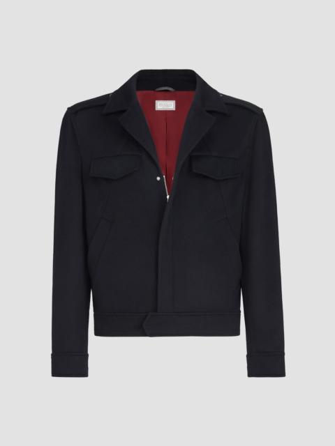 Brunello Cucinelli Men's Lightweight Virgin Wool Cloth Outerwear Jacket with Chest Pockets - Navy Blue