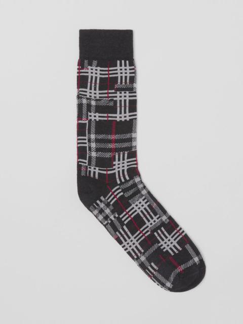 Burberry Patchwork Check Cotton Cashmere Blend Socks