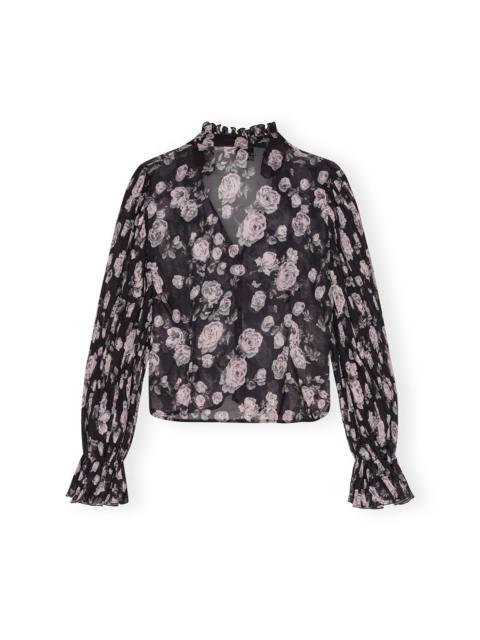 FLORAL PRINTED PLEATED GEORGETTE BLOUSE