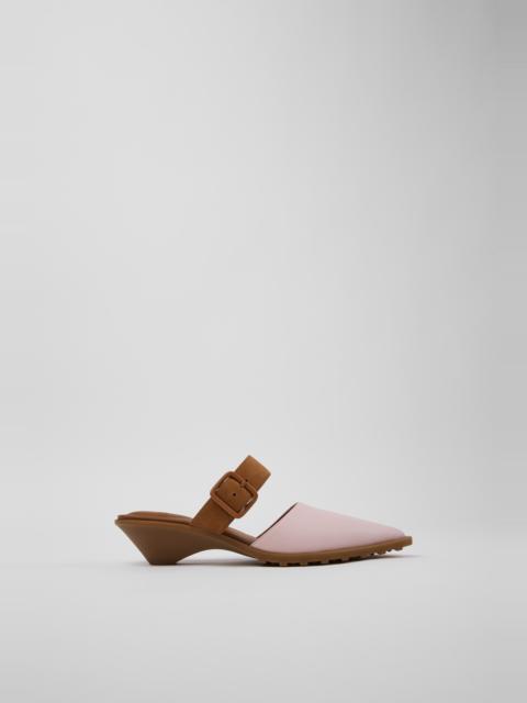 CAMPER Anita Pink Leather and Nubuck Semi-Open Shoes for Women.