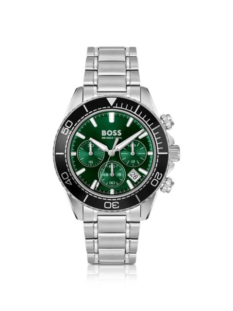 BOSS SEALINER SILVER-TONE CHRONOGRAPH WATCH WITH GREEN DIAL